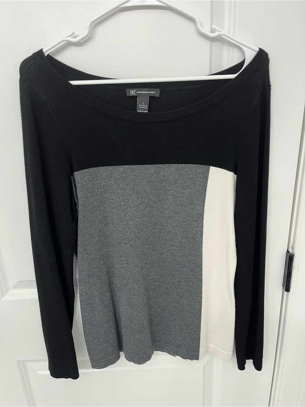 INC International Concepts Black, Gray & Cream Colorblock Scoop Neck Sweater